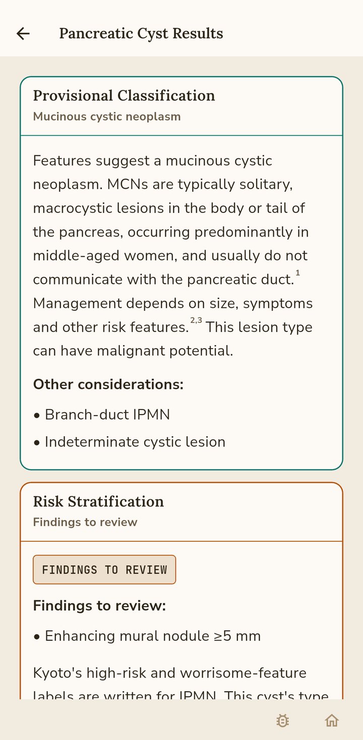 Pancreatic cyst results with provisional classification and findings to review