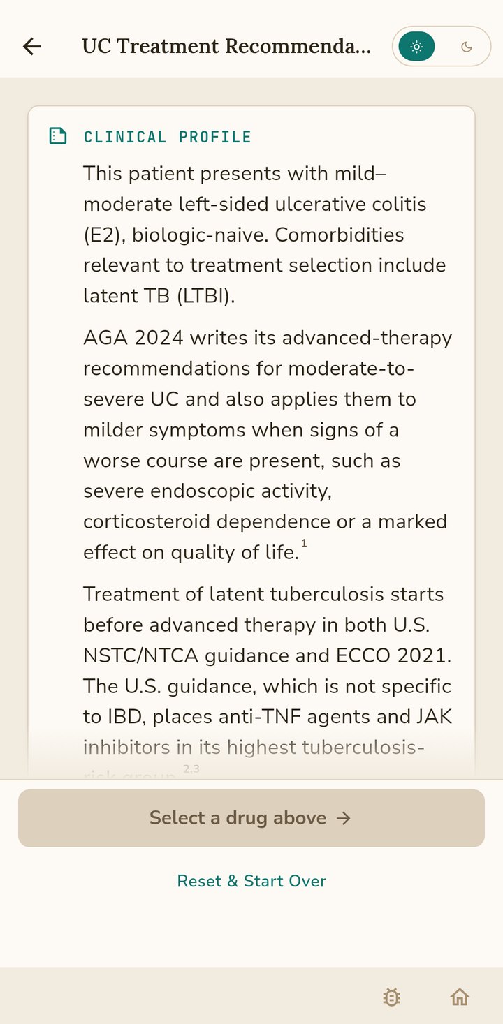 Ulcerative colitis clinical profile summarizing the case with citations